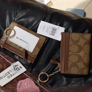 NWT AUTHENTIC GENUINE COACH SIGNATURE SERIES KHAKI CHANGE PURSE CARD HOLDER